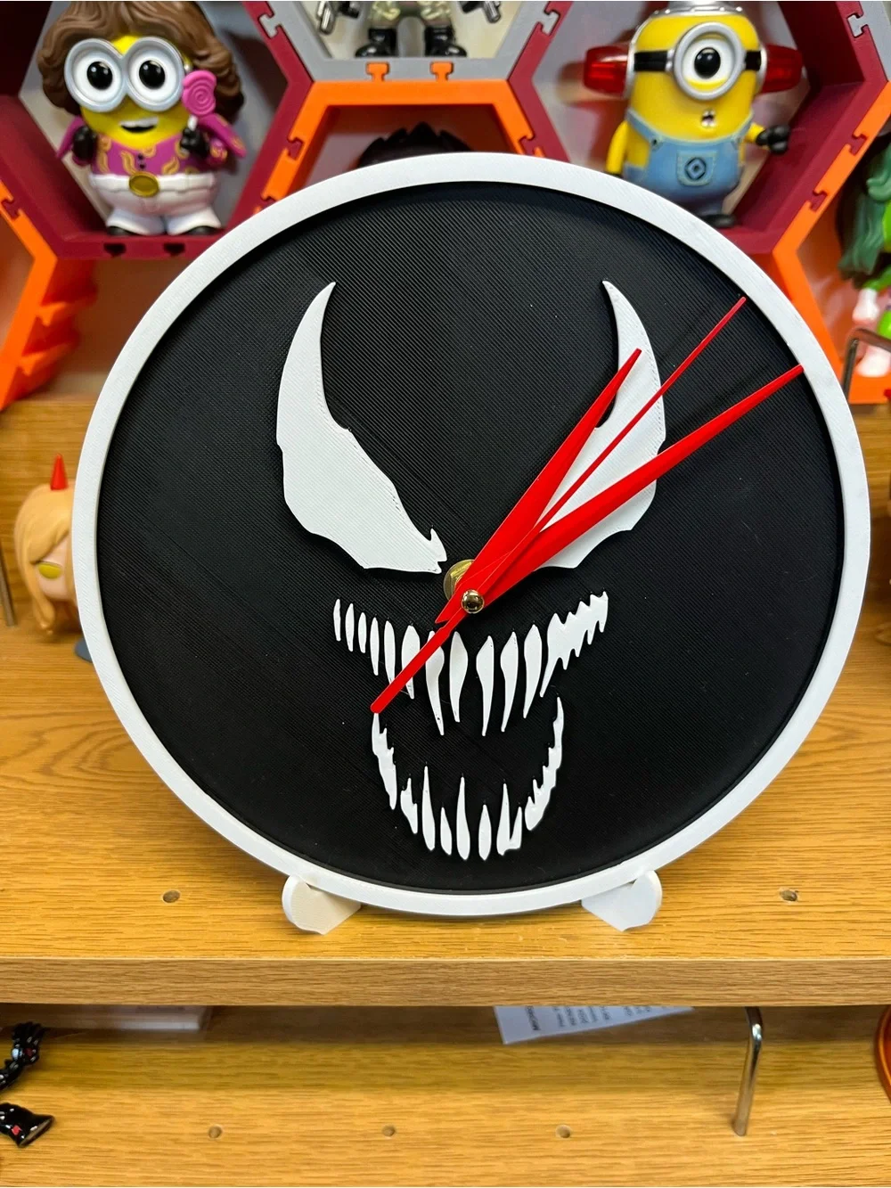 Black and White Venom Face Wall Clock with Red Hands